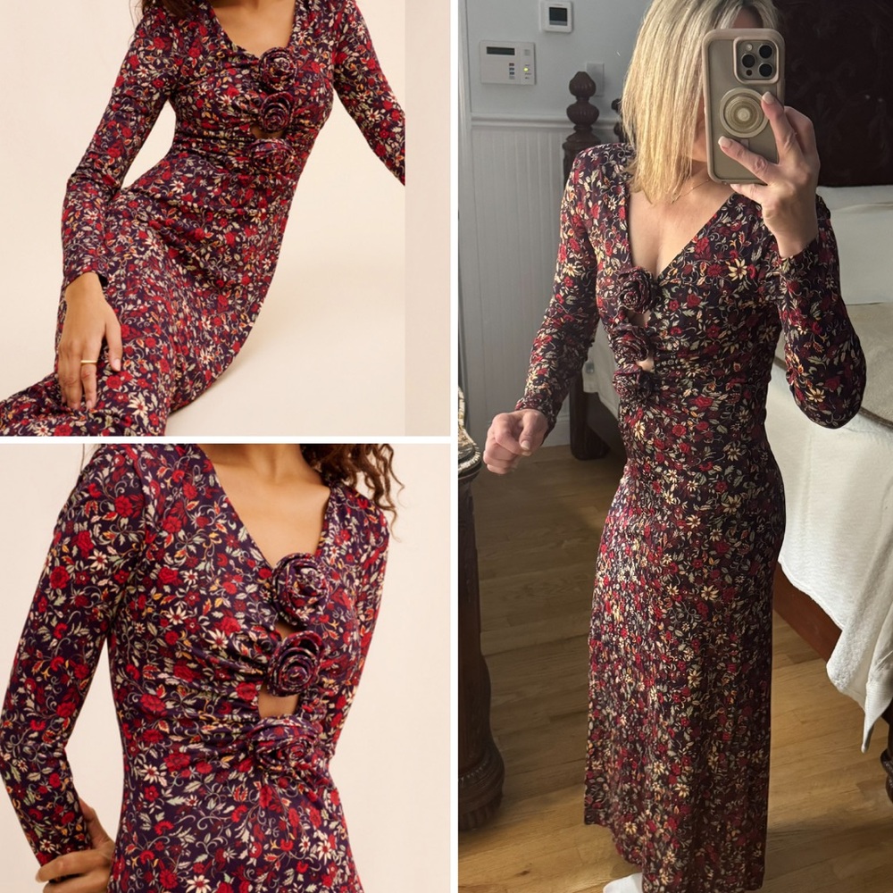 Farmrio Chelsea Floral garden midi Long Sleeve Dress Sz S ret: $248